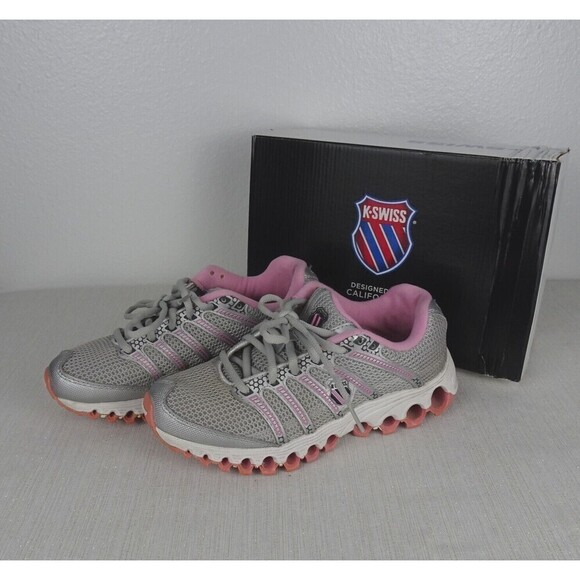 K-Swiss Shoes - K-SWISS Women's Tubes Run 100 Athletic Sneakers Shoes Gray Pink White EUR 38